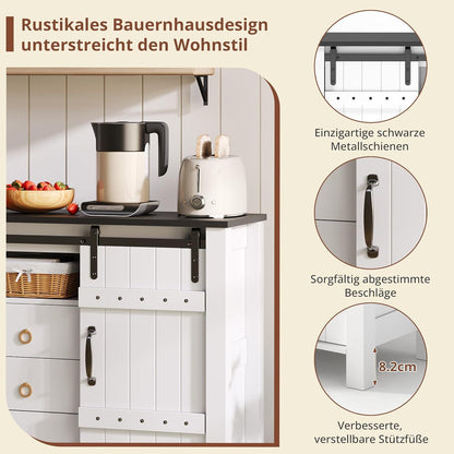 DRIXNO Buffetschrank Weiß, 120cm mit Schiebetüren & Schubladen