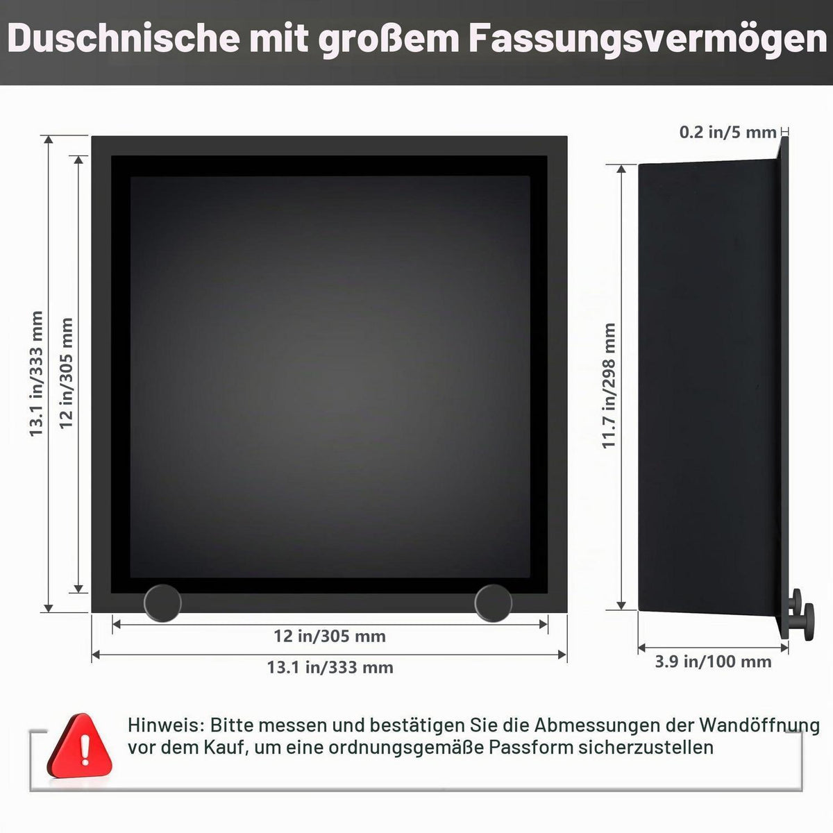 Edelstahl Duschnische 30x30x10cm – Schwarz, Wasserdicht & Platzsparend
