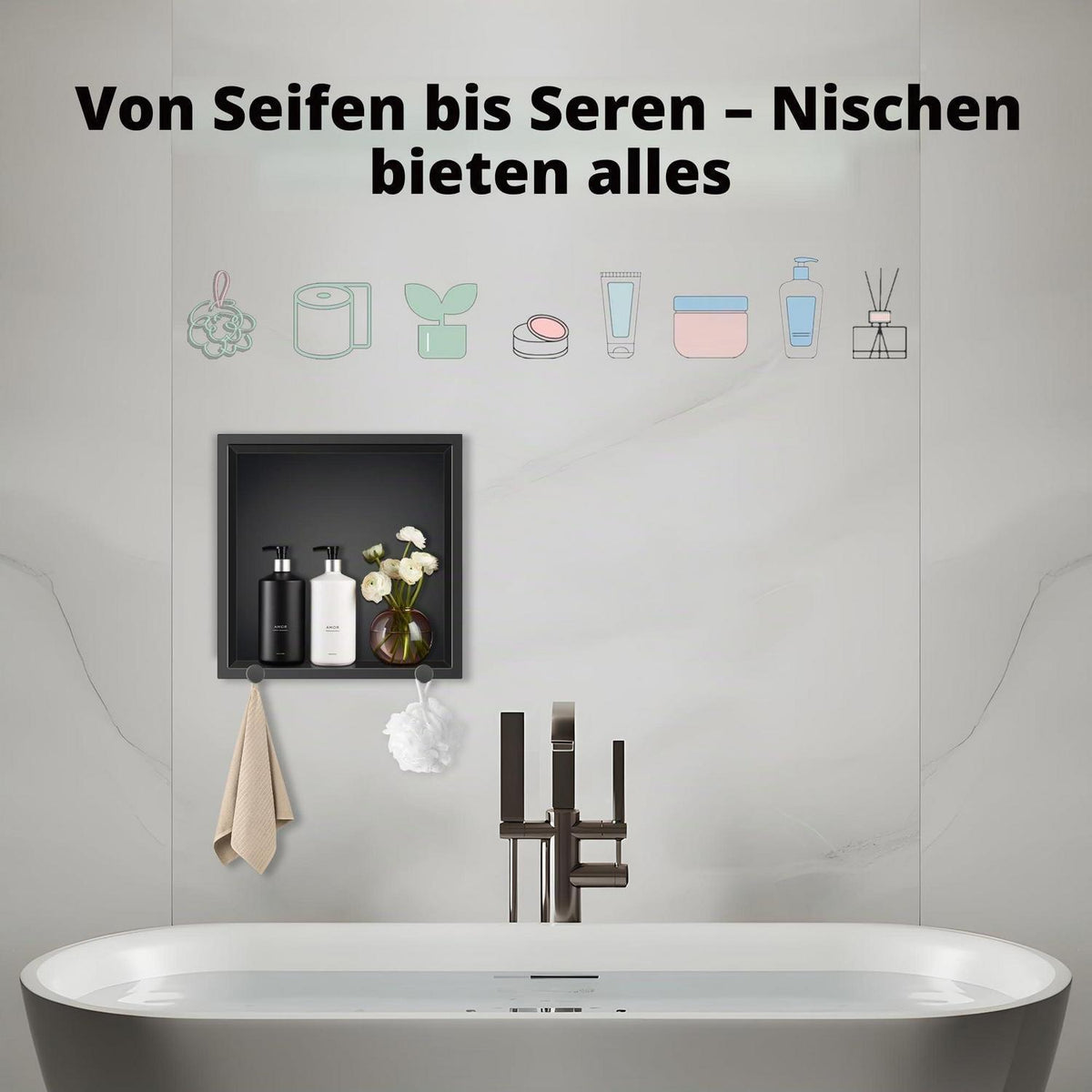 Edelstahl Duschnische 30x30x10cm – Schwarz, Wasserdicht & Platzsparend