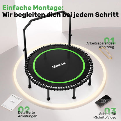 Fitness Trampolin 122cm – Verstellbarer Griff & 250kg Belastbarkeit