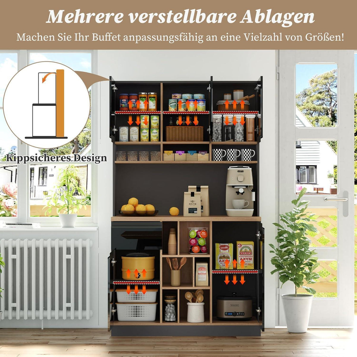 Moderner Küchenschrank mit verstellbaren Regalen & Kippschutz