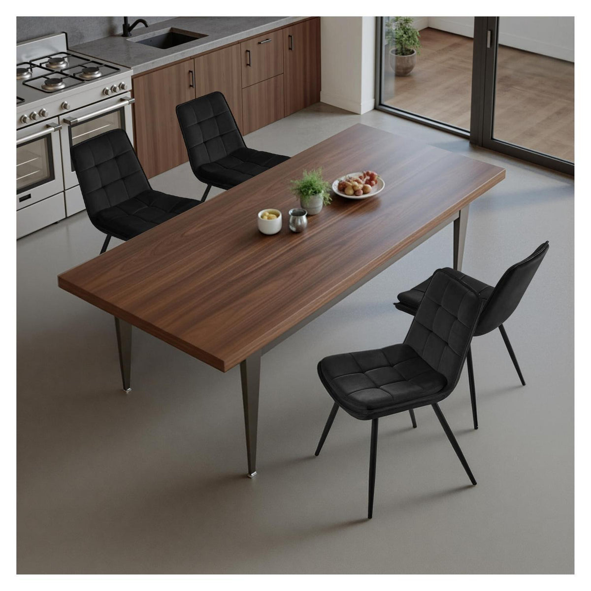Esszimmerstühle Samt 4er-Set Schwarz – Gepolstert & Modern