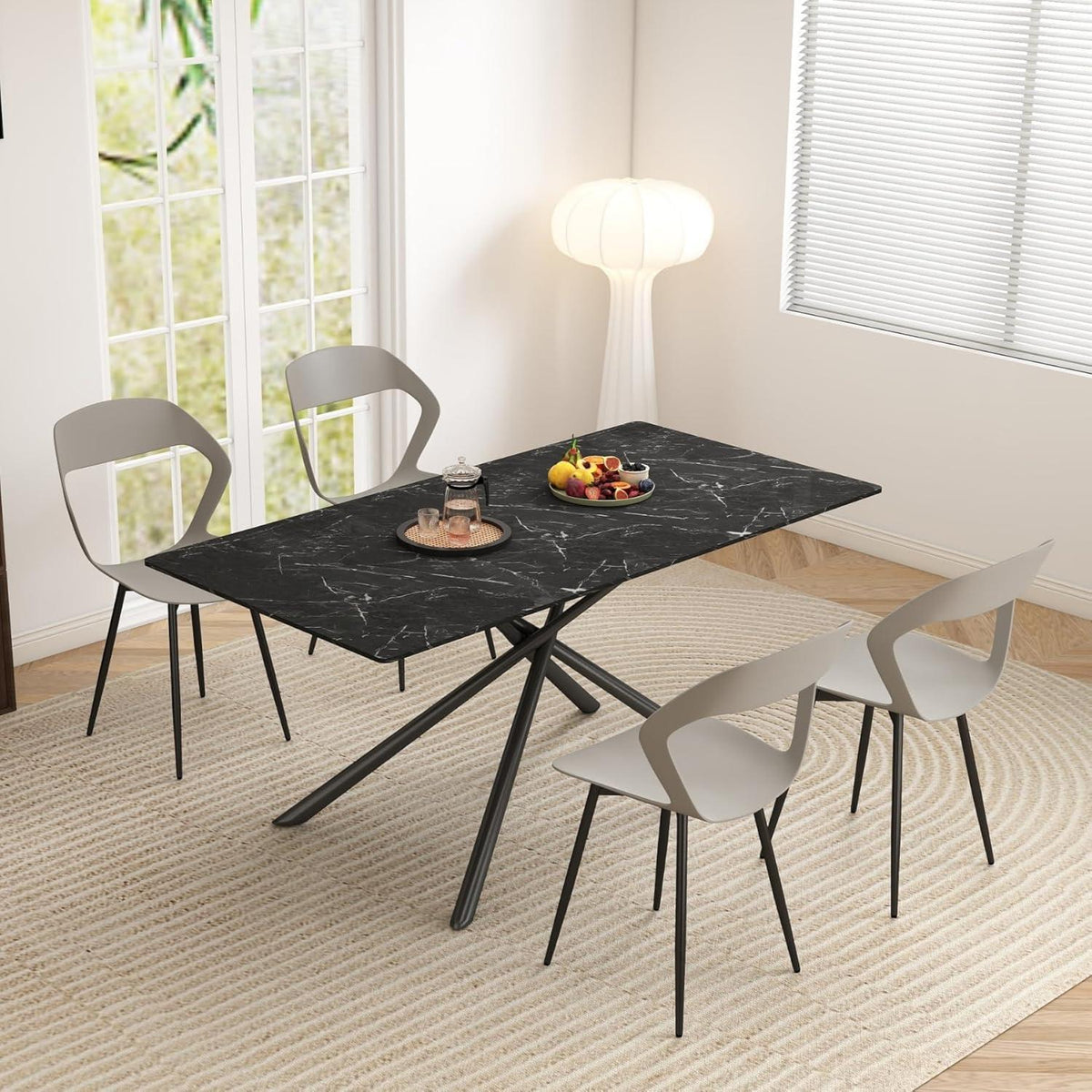 Rechteckiger Esstisch Set 180cm mit 4 modernen Esszimmerstühlen