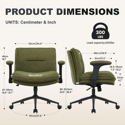 Ergonomischer Bürostuhl mit Armlehnen, Schneidersitz, Grün