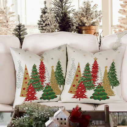 Weihnachtskissenbezug 40x40 cm - 2er Set Leinen Winterdeko