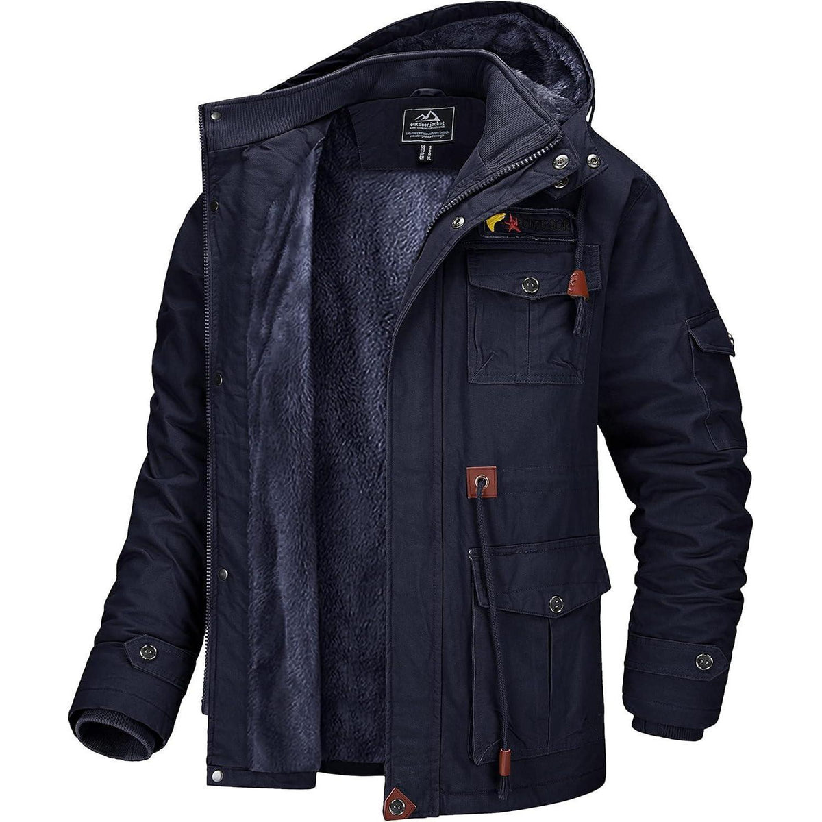 Herren Winterjacke gefüttert Fleece Parka Dunkelblau