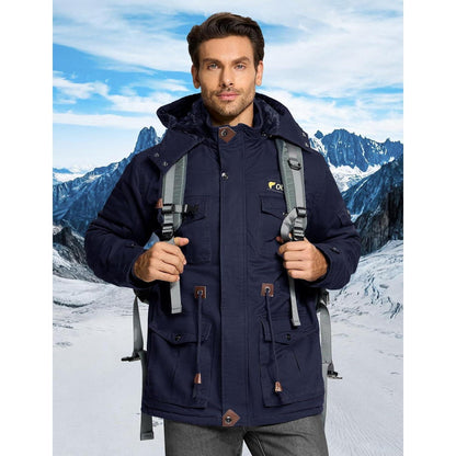 Herren Winterjacke gefüttert Fleece Parka Dunkelblau