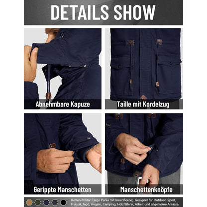 Herren Winterjacke gefüttert Fleece Parka Dunkelblau