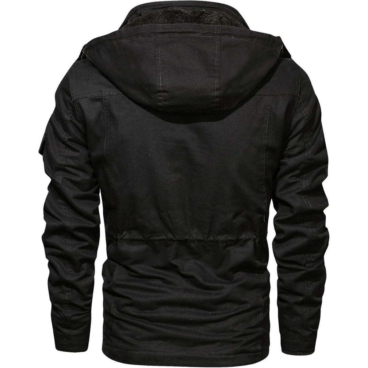 Herren Winterjacke gefüttert Fleece Parka mit Kapuze Schwarz L