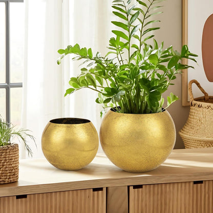 Übertopf Set Gold – 2er Set Pflanzgefäße Metall Modern
