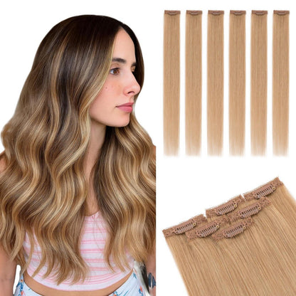 Clip-In Haarverlängerung Echthaar Dunkelblond 35cm