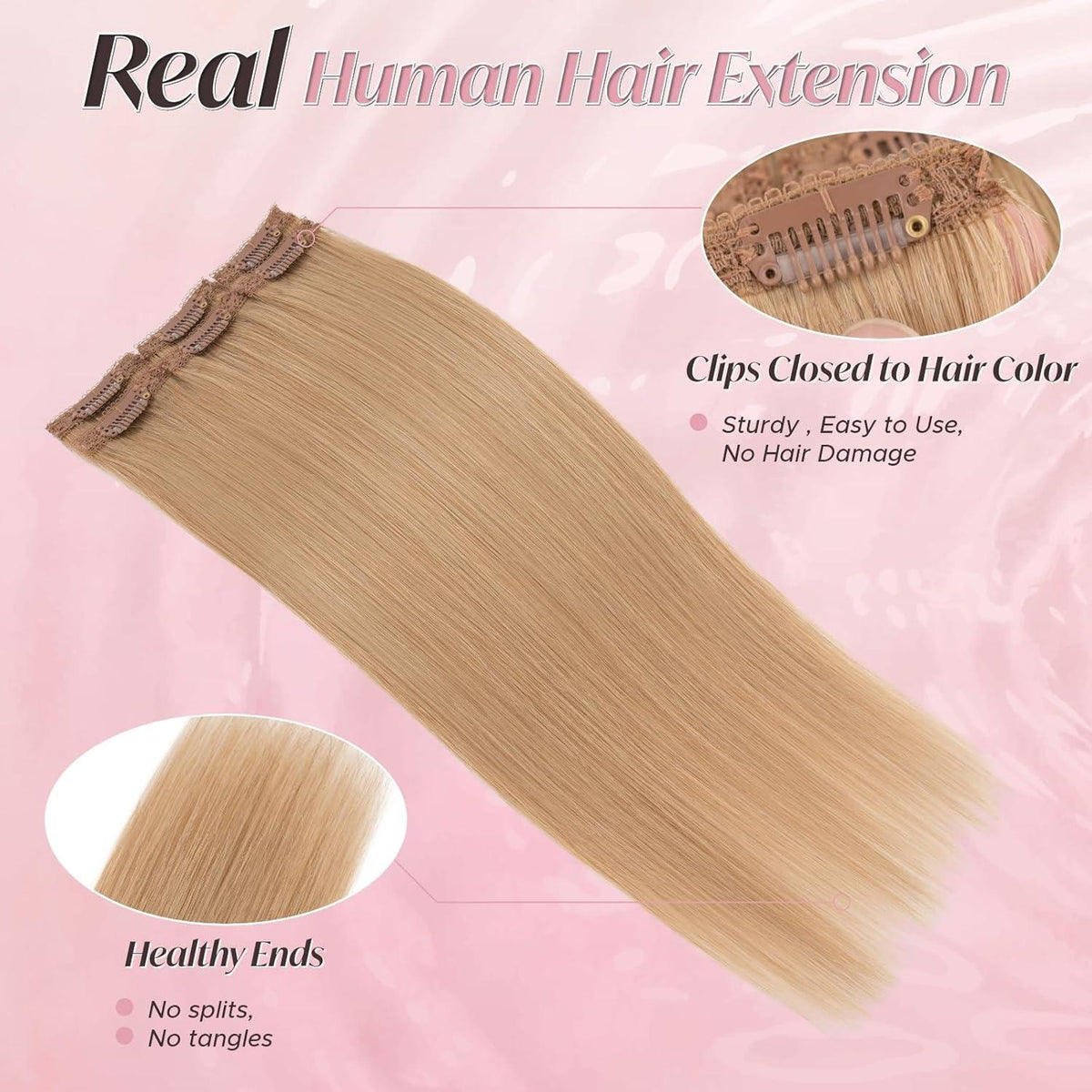 Clip-In Haarverlängerung Echthaar Dunkelblond 35cm