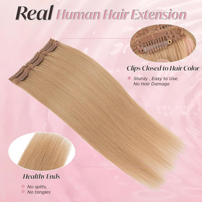Clip-In Haarverlängerung Echthaar Dunkelblond 35cm