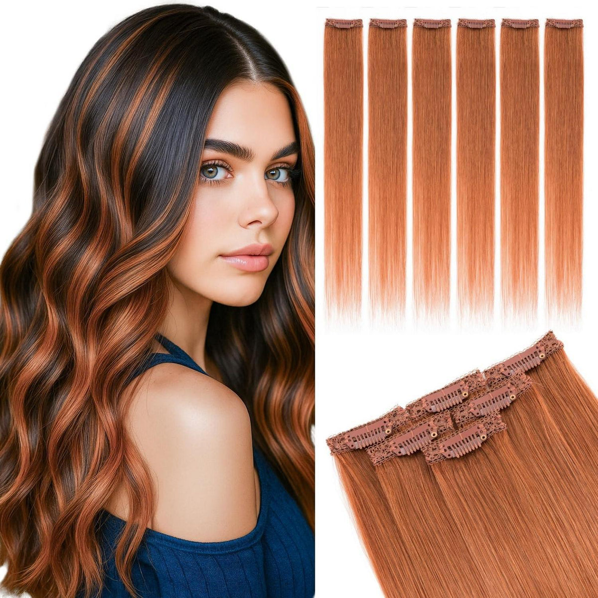 Clip-In Haarverlängerung Echthaar – Honig Orange, 55cm