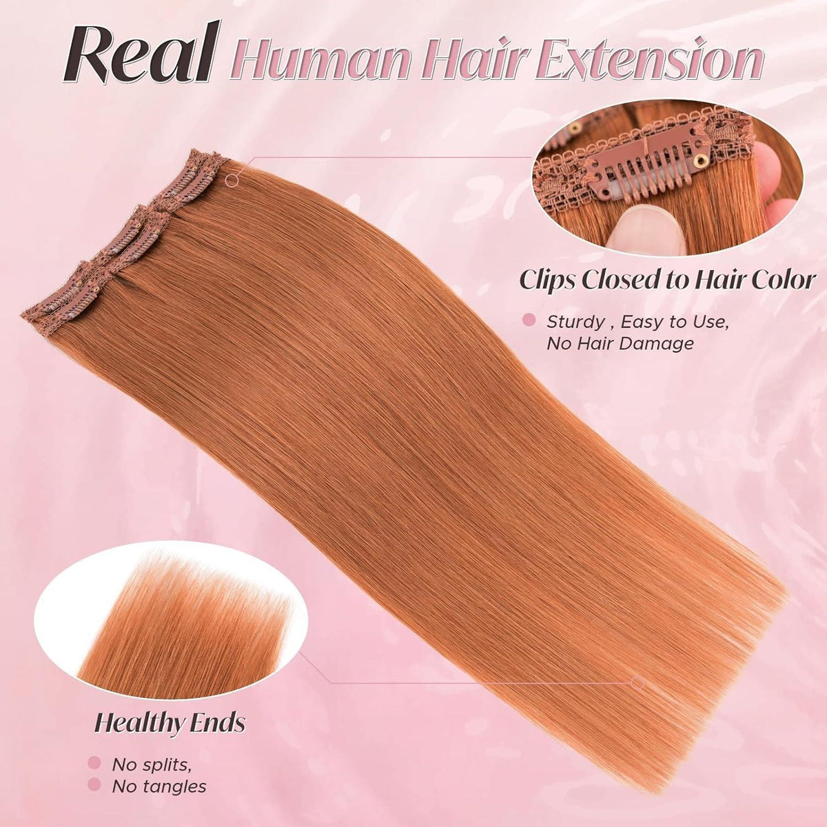 Clip-In Haarverlängerung Echthaar – Honig Orange, 55cm