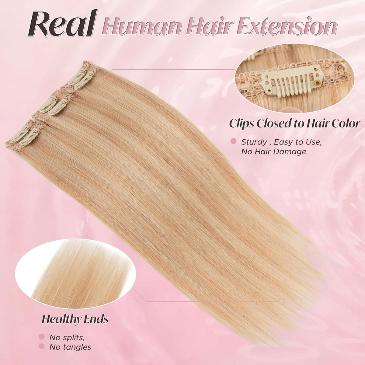 Clip-In Haarverlängerung Echthaar Ascheblond/Blond 55cm