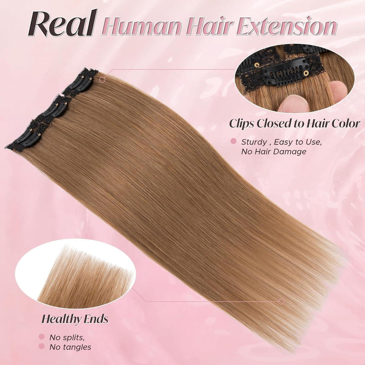 Echthaar Haarverlängerung Clip-In, Hellbraun 55cm