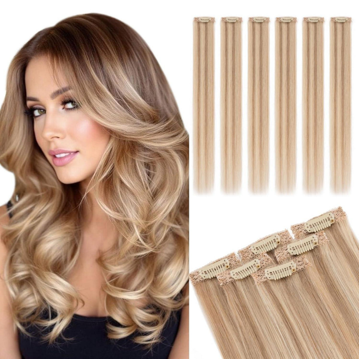 Echthaar Haarverlängerung Clip-In 50cm Goldbraun & Blond