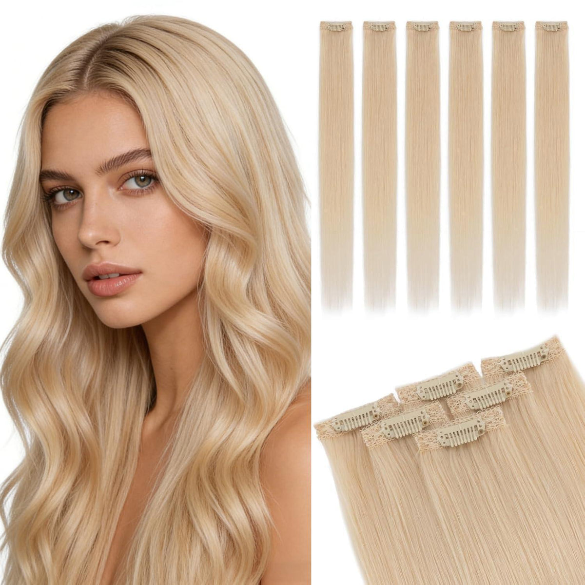 Clip-In Haarverlängerung Echthaar Platinblond 55cm