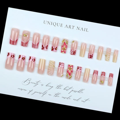 Rosa French Press on Nails mit 3D Blumen Design