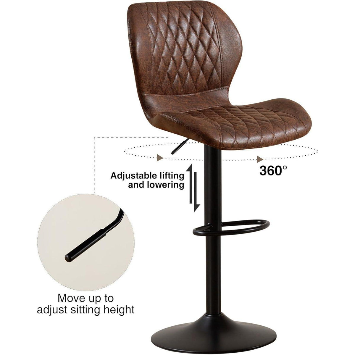 Barhocker mit Lehne, Höhenverstellbar, Braun (2er Set)