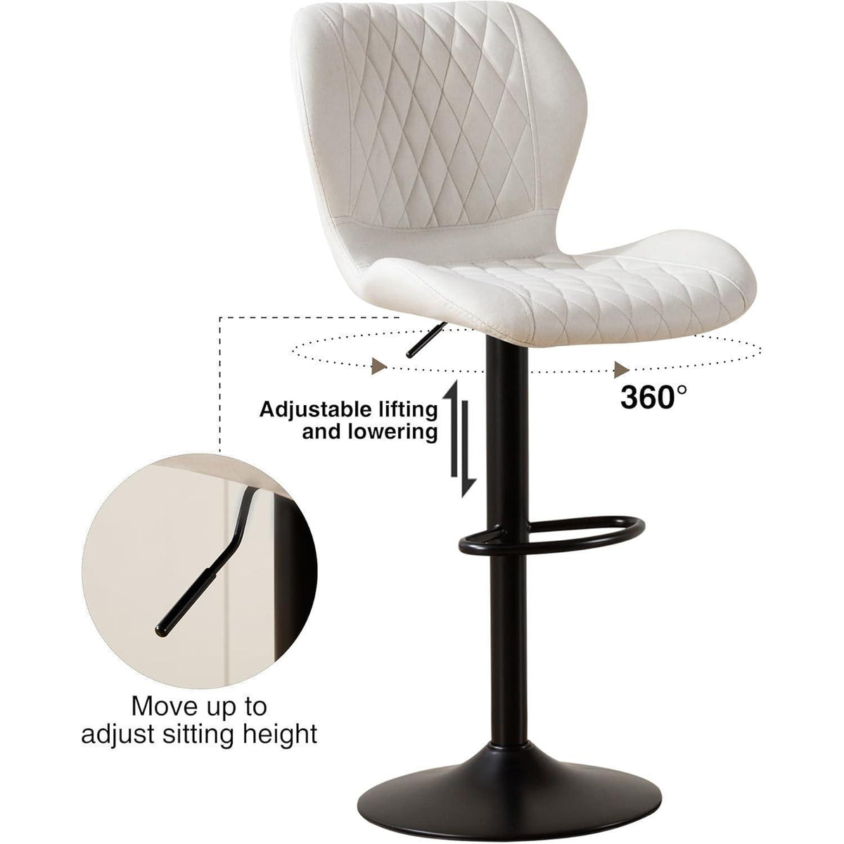 Barhocker mit Lehne, höhenverstellbar, beige