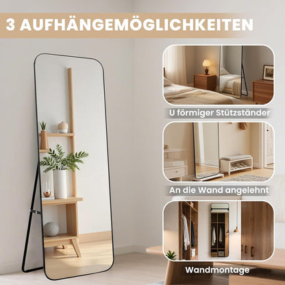 Ganzkörperspiegel Schwarz 155x55cm – Gehärtetes Glas, Modern
