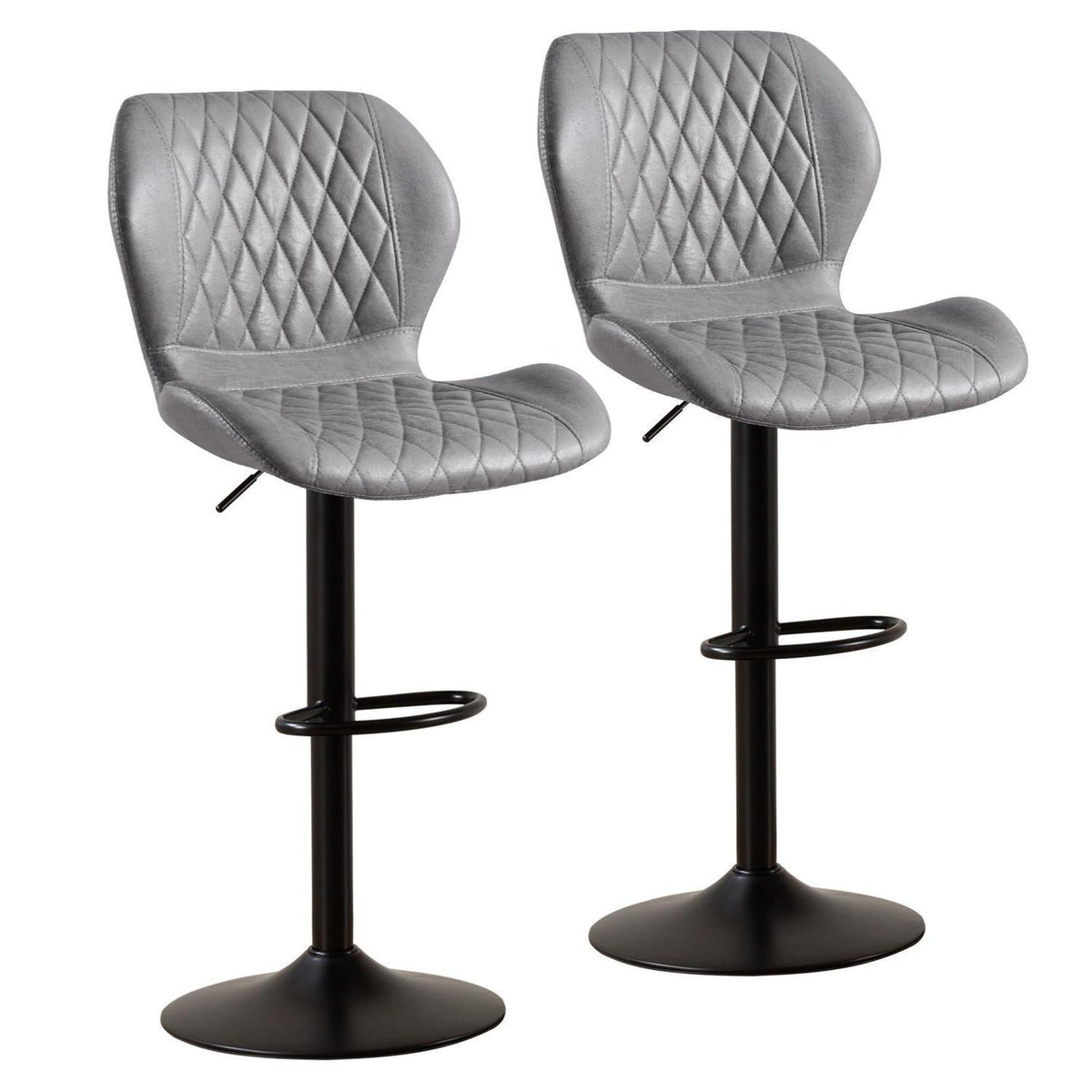 Barhocker mit Lehne, Höhenverstellbar, Grau (2er Set)