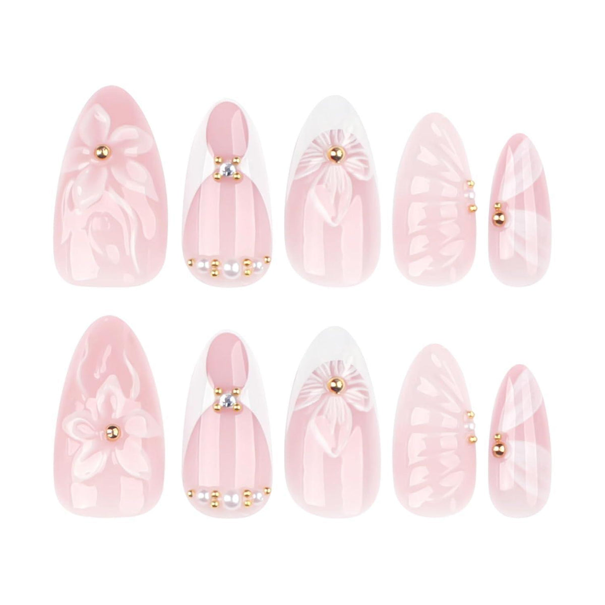 MouyouGlow Press on Nails Weiß French mit Blumen – Künstliche Nägel