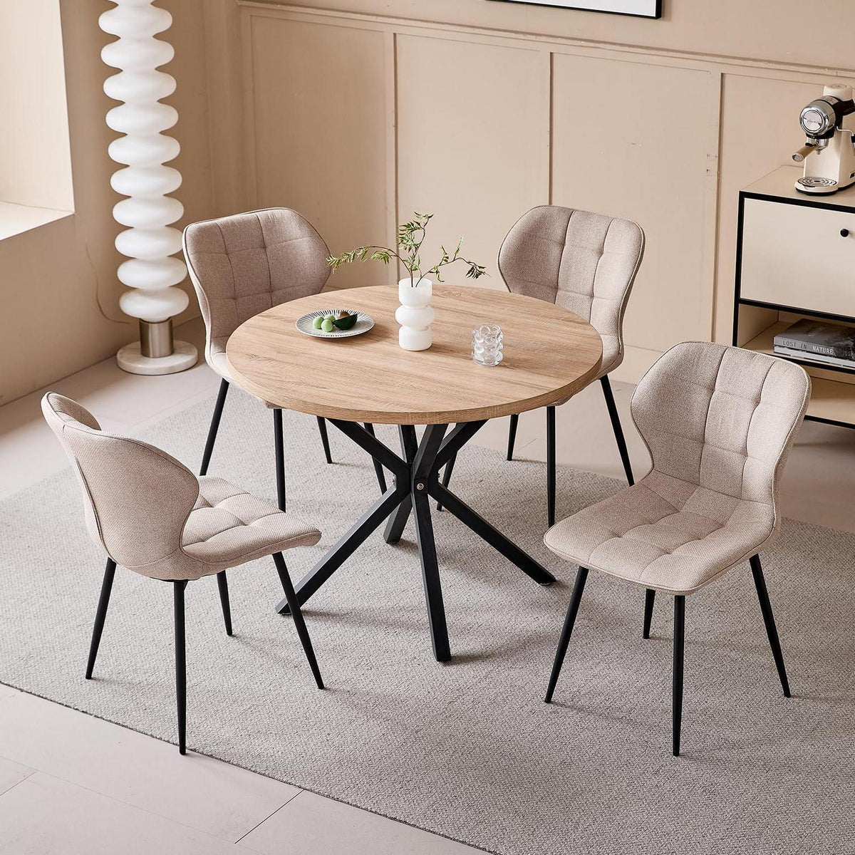Moderner Esstisch Set 100cm + 4 Khaki Stühle