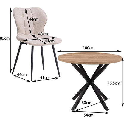Moderner Esstisch Set 100cm + 4 Khaki Stühle