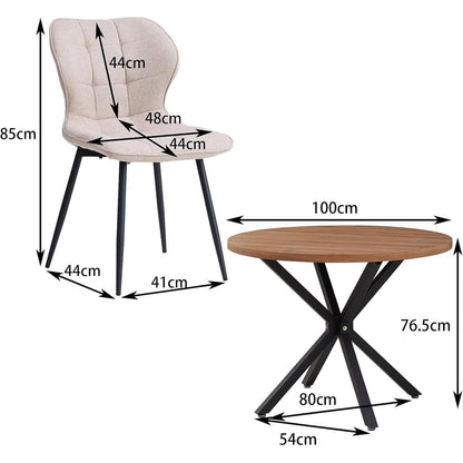 Runder Esstisch Set Dunkelholz & Khaki Stühle – 100cm