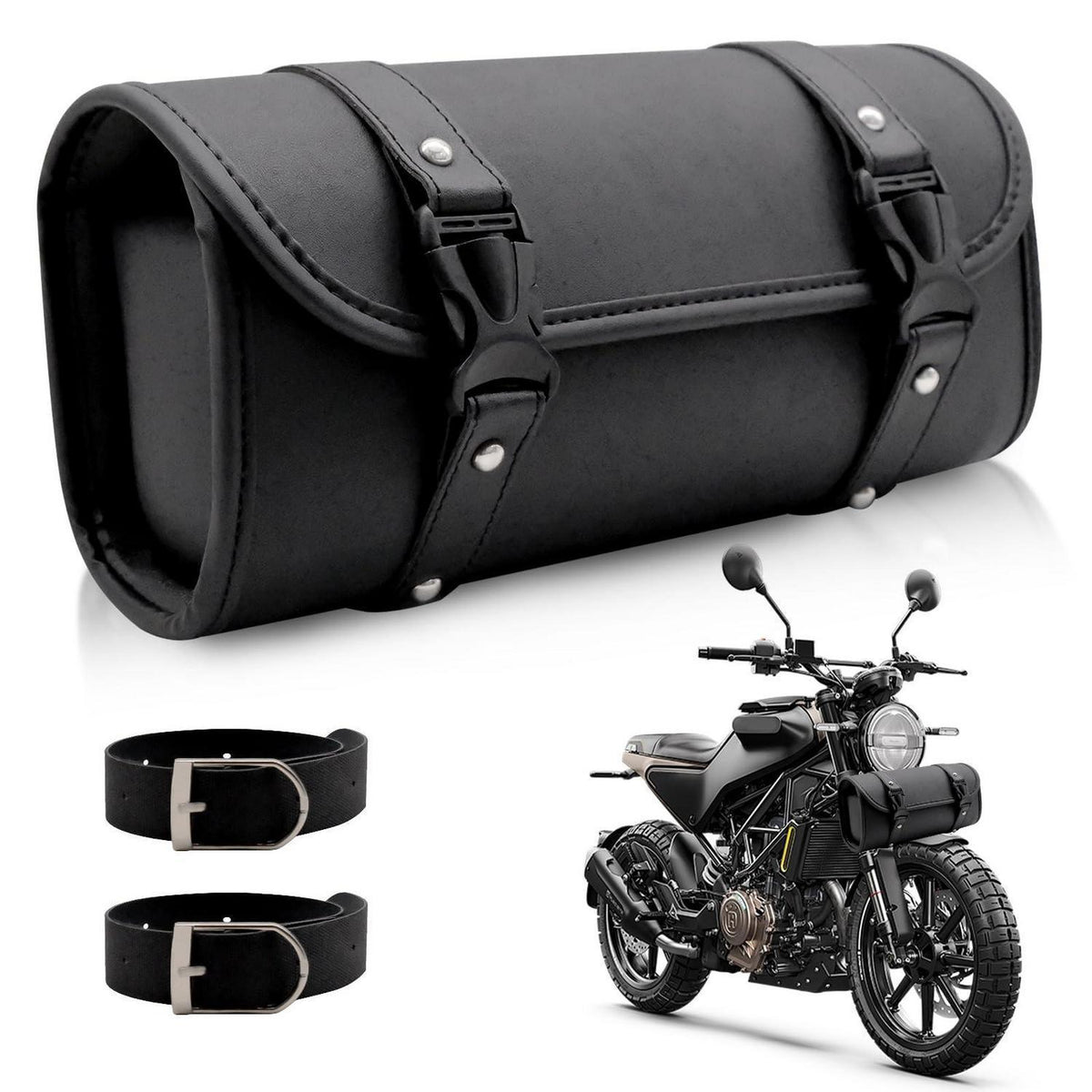 Motorrad Satteltasche PU Leder Wasserdicht Werkzeugtasche Schwarz