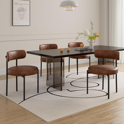 Mid-Century Esszimmerstühle 2er Set Braun in Lederoptik