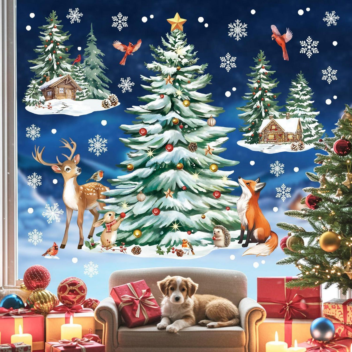 Weihnachts Fensterbilder Baum Schneeflocken Aufkleber Set