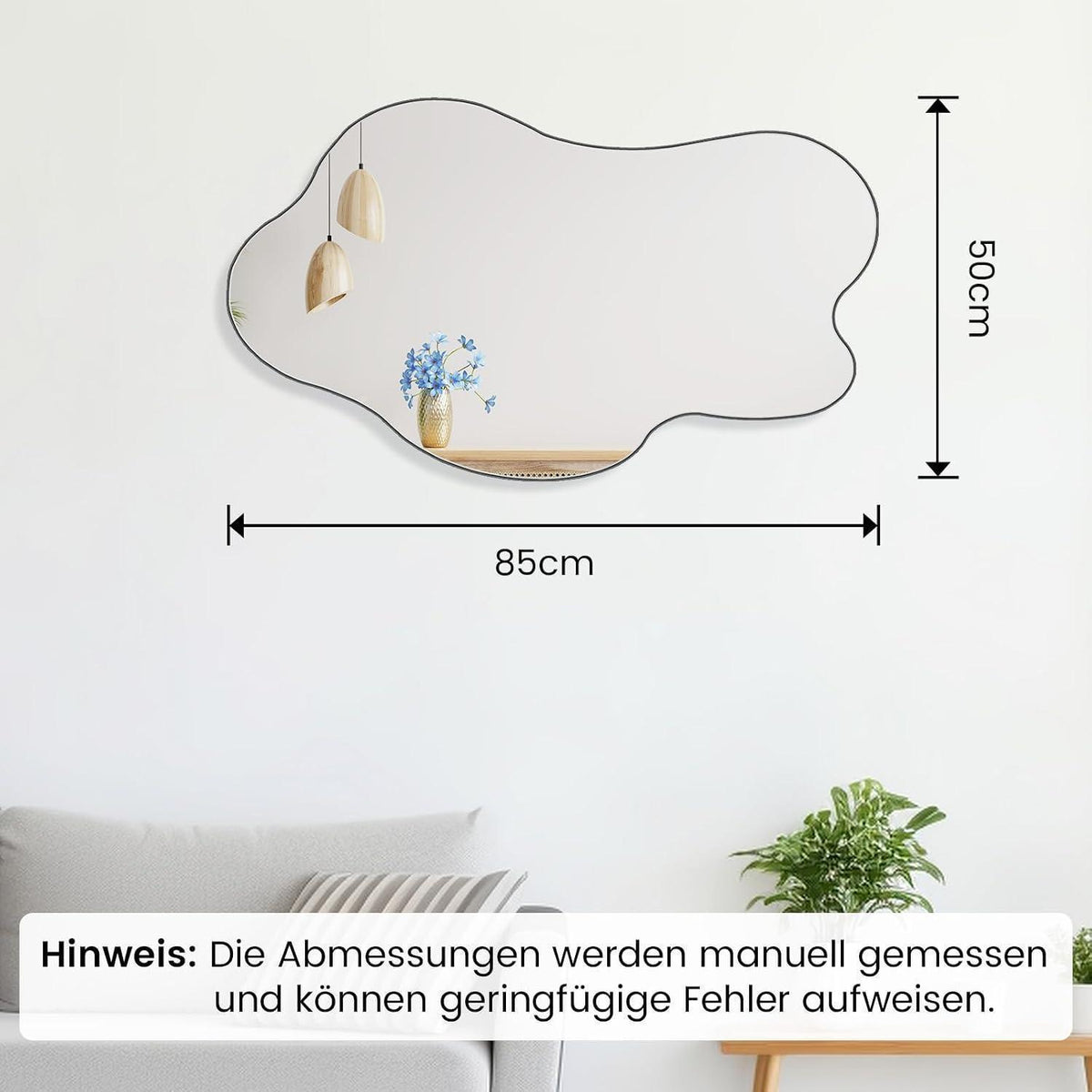Asymmetrischer Wandspiegel 50x85cm – Rahmenlos & Dekorativ