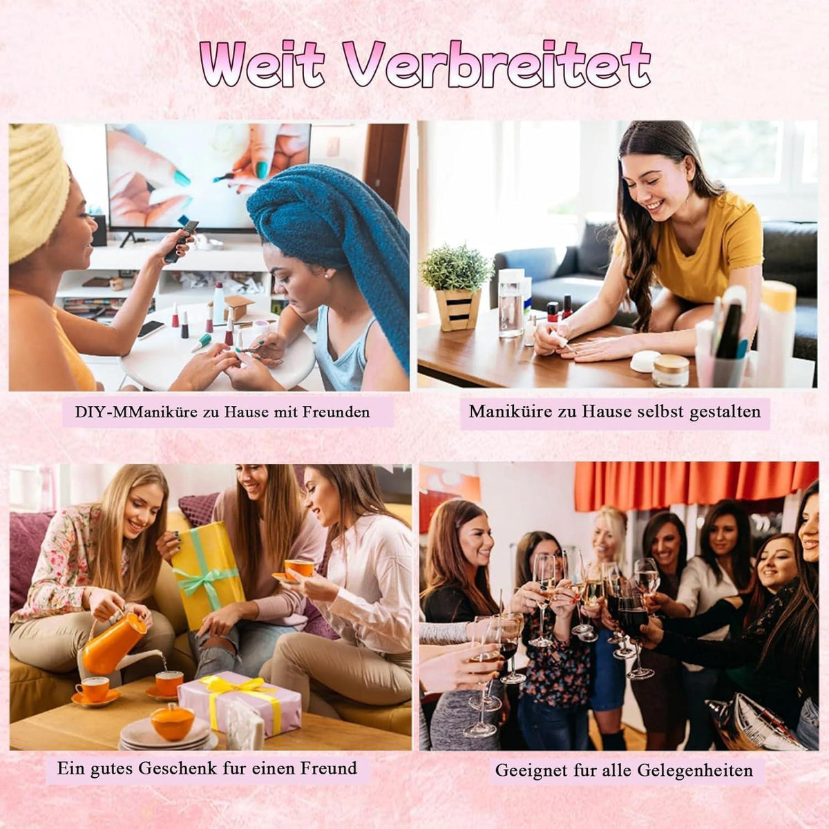24 Rosa Glitter French Nägel Zum Aufkleben - Kurz & Quadratisch