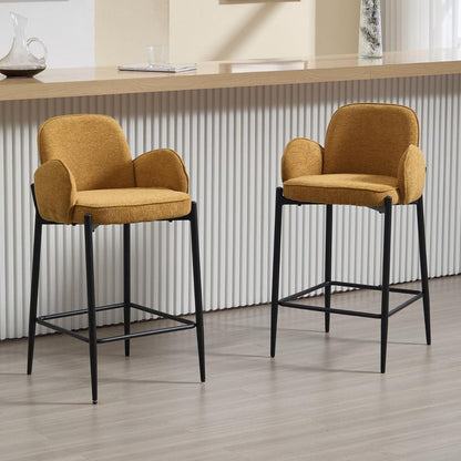 Barhocker Set 2er – Chenille, Metallgestell, Gelb