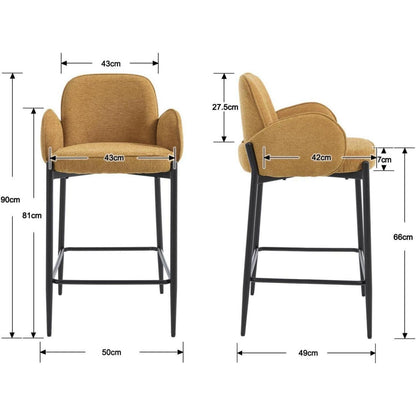 Barhocker Set 2er – Chenille, Metallgestell, Gelb