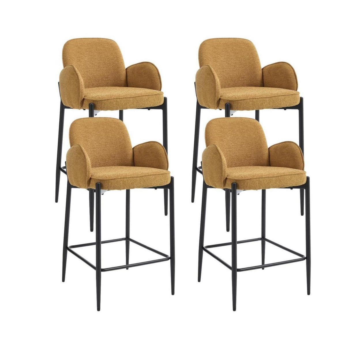 Barhocker Set 4er – Chenille, Metallfuß, Gelb
