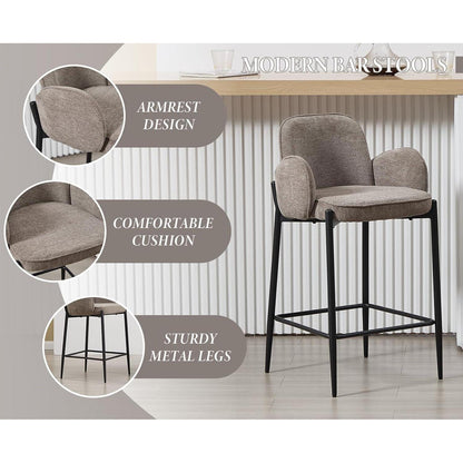 Barhocker Set Braun mit Armlehnen & Chenille-Polster