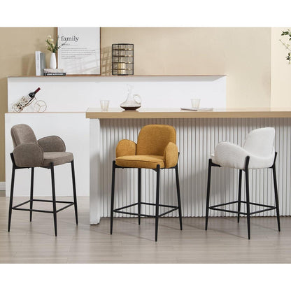 Barhocker Set Braun mit Armlehnen & Chenille-Polster