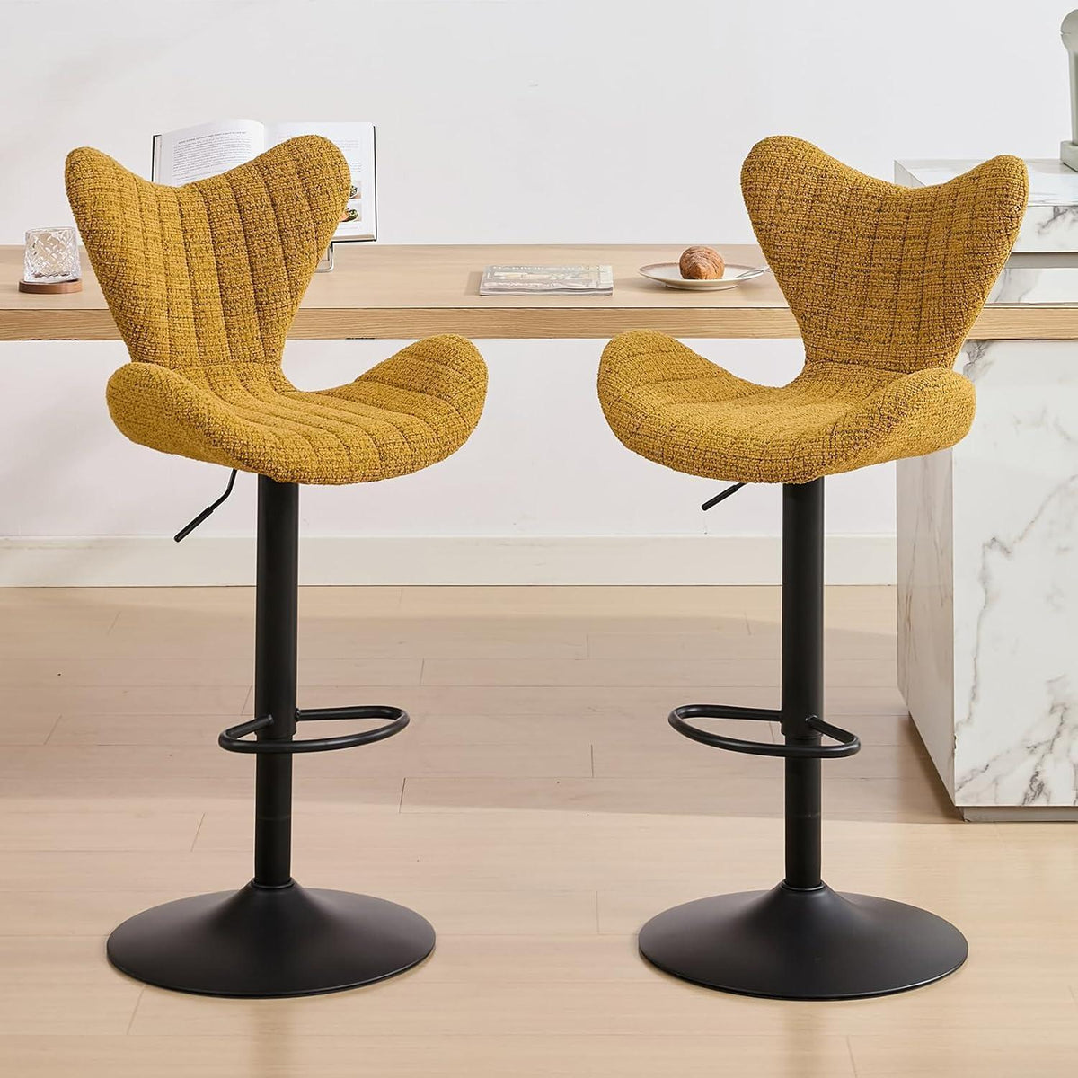 Barhocker Set 4er – Chenille, Höhenverstellbar & Fußstütze
