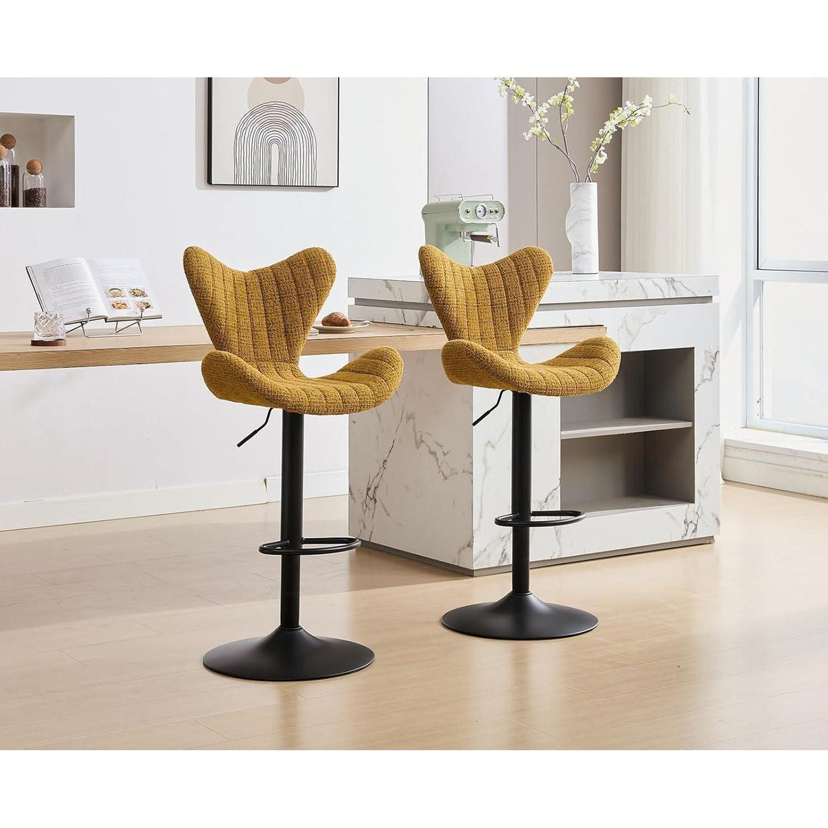 Barhocker Set 4er – Chenille, Höhenverstellbar & Fußstütze