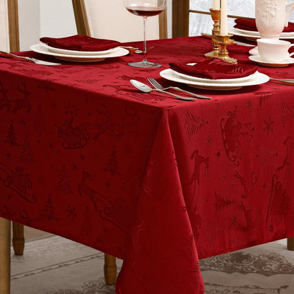 Romanstil Tischdecke Weihnachten Rot 150x300 cm Jacquard Rentier