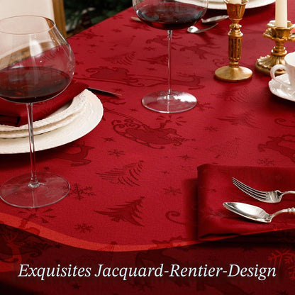 Romanstil Tischdecke Weihnachten Rot 150x300 cm Jacquard Rentier