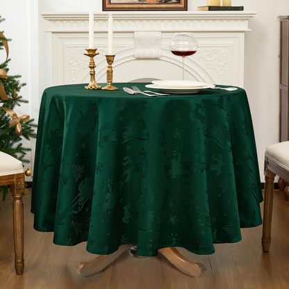 Runde Weihnachtstischdecke 160cm Dunkelgrün – Jacquard Deko mit Rentier & Baum