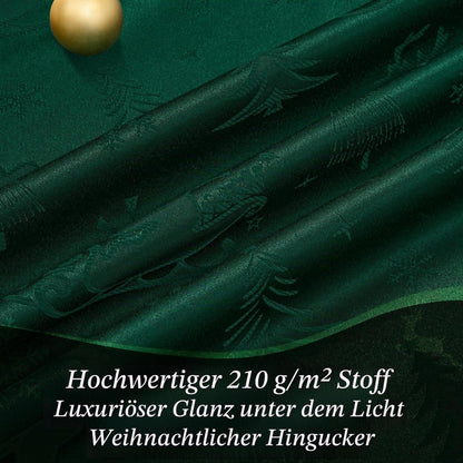 Runde Weihnachtstischdecke 160cm Dunkelgrün – Jacquard Deko mit Rentier & Baum