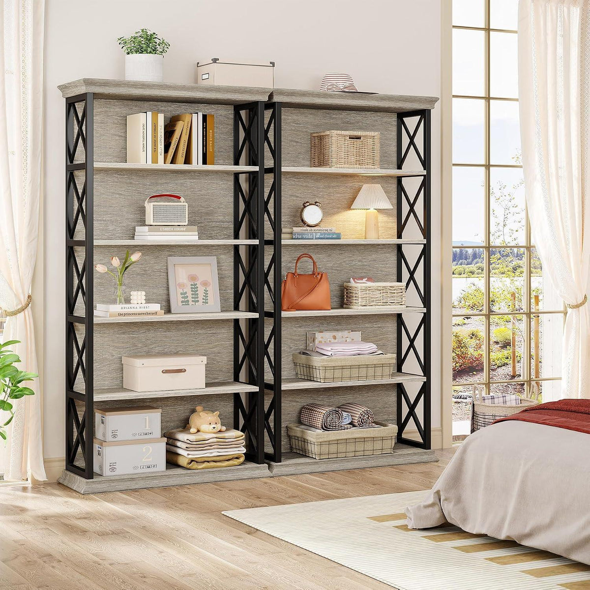 5-stufiges Bücherregal grau – Industriedesign & Stauraum
