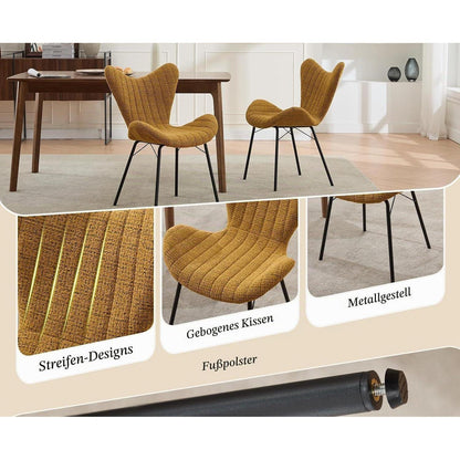 Gelbe Chenille Esszimmerstühle 2er Set mit Metallgestell